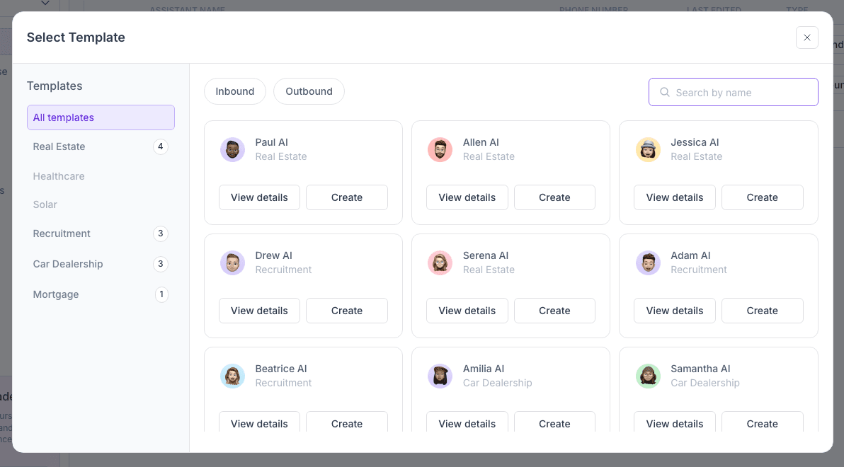 Synthflow AI prebuilt assistant templates