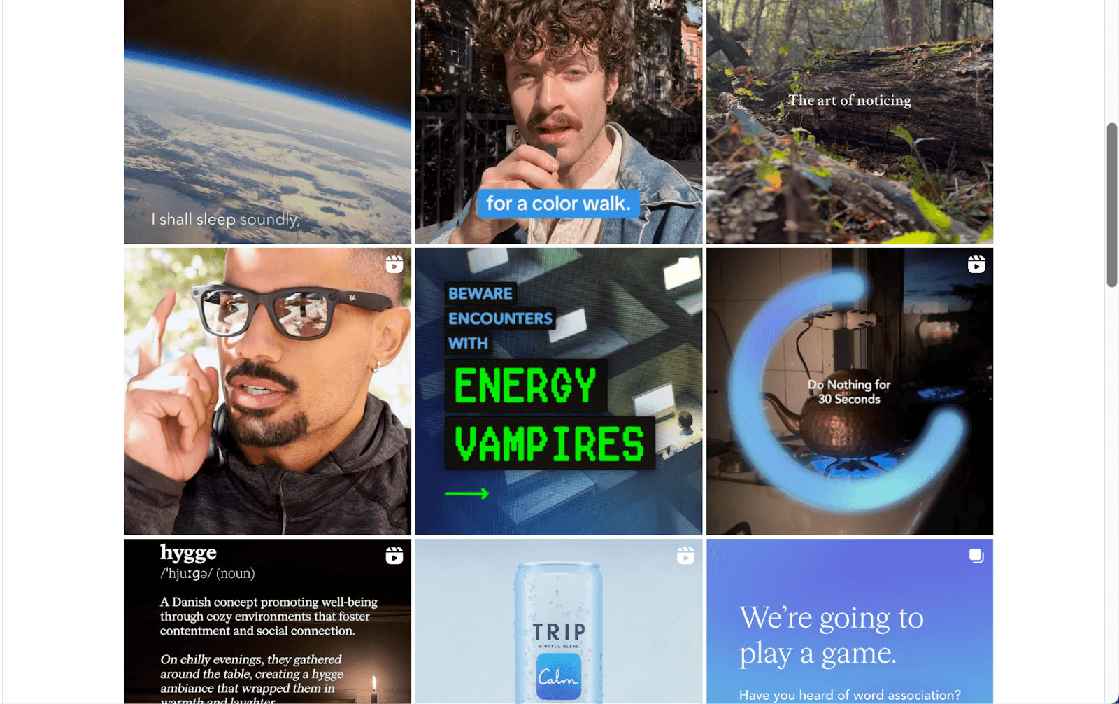 Screen shot of Calm app's Instagram feed