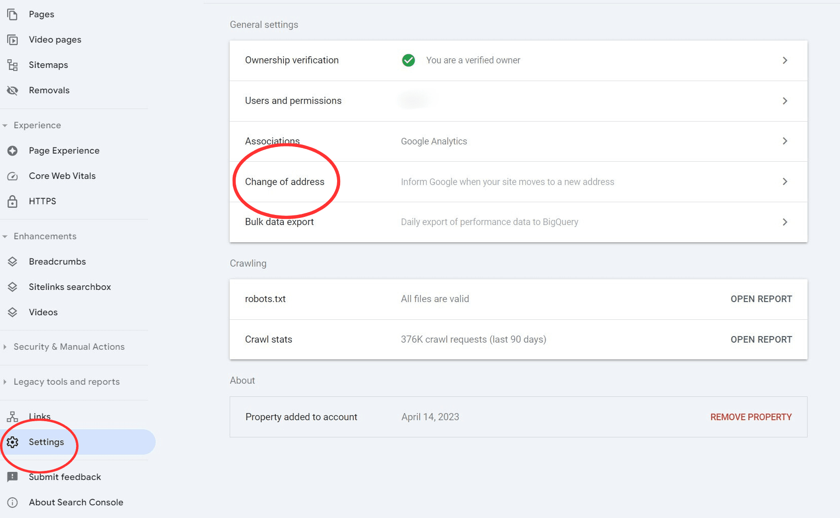 Change of Address in Search Console