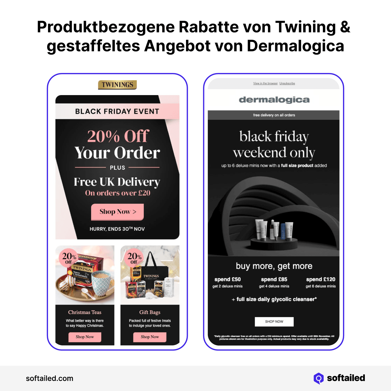 Produktbezogene Rabatte von Twining & gestaffeltes Angebot von Dermalogica