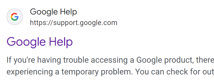 Google Support Subdomain Screenshot