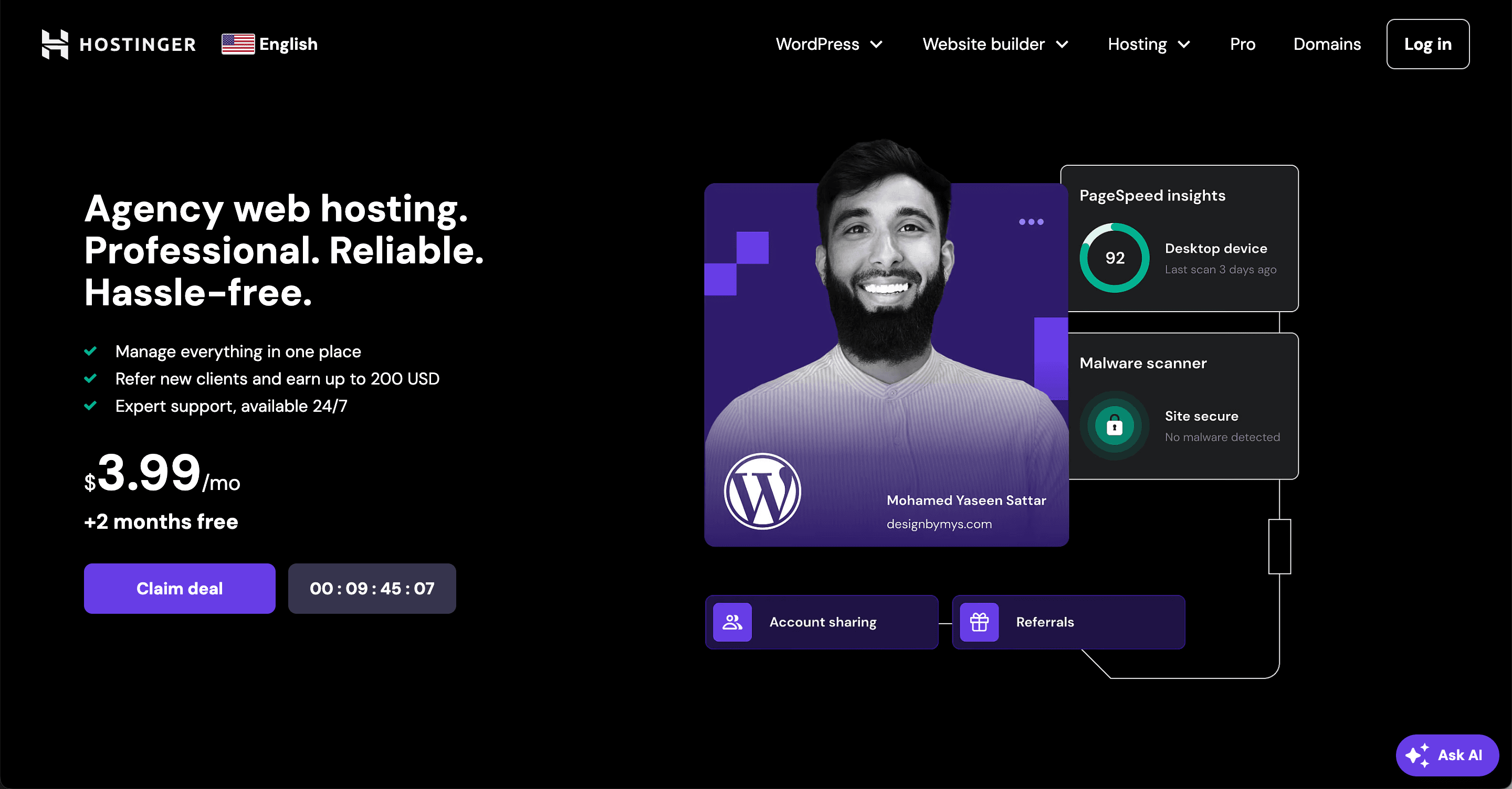 Hostinger Agency Web Hosting Page Screenshot