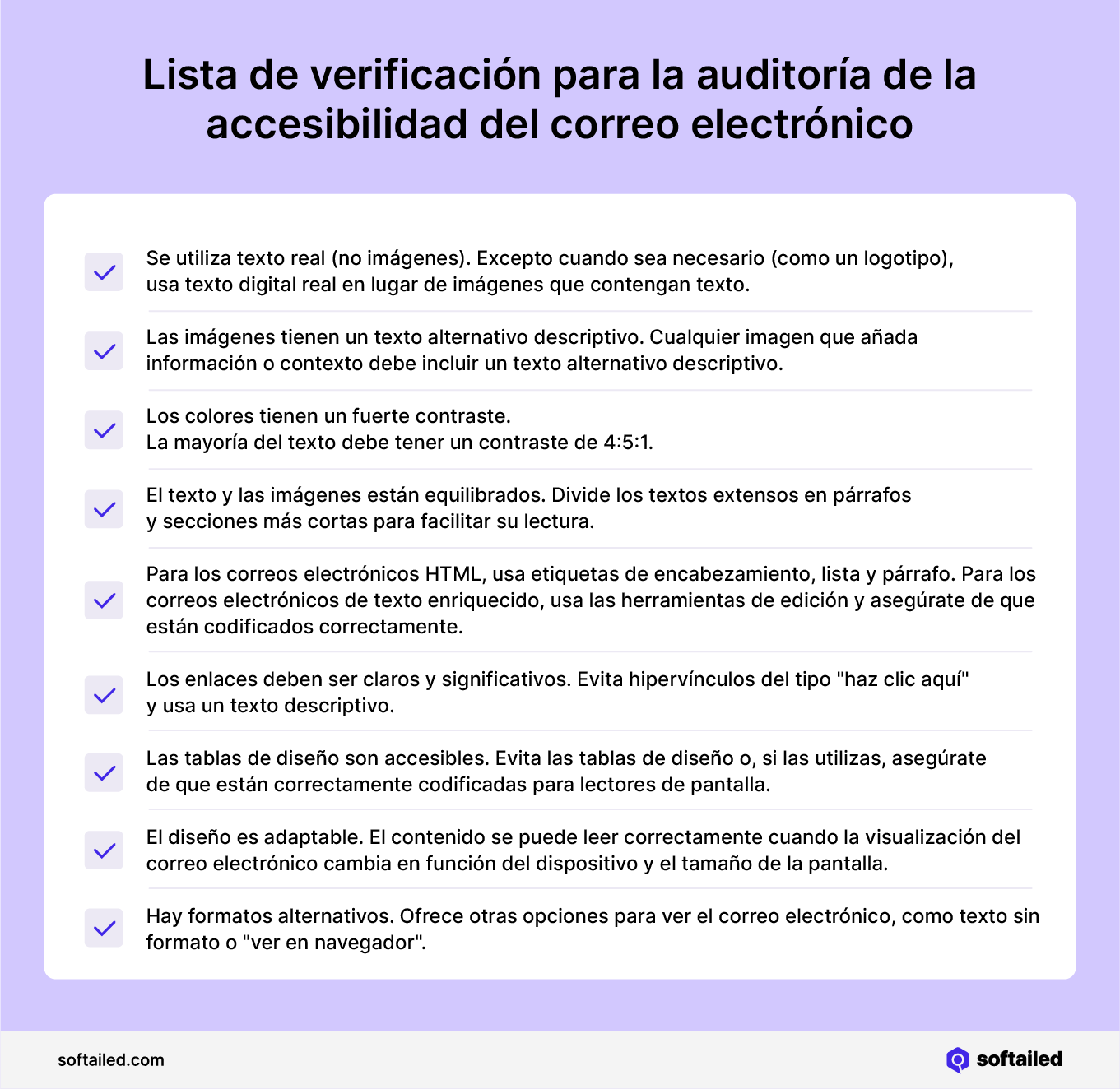 Lista de verificación para la auditoría de la accesibilidad del correo electrónico