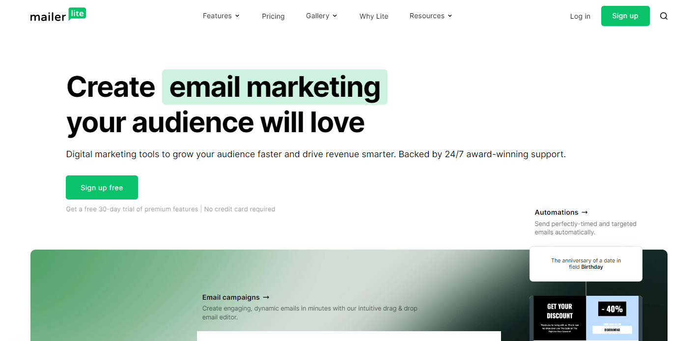 Mailerlite Homepage