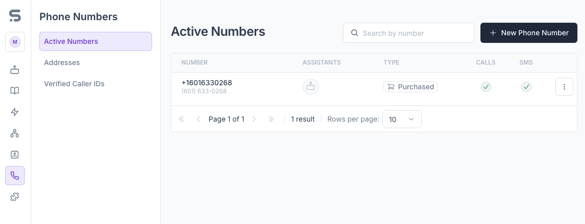 Phone Number Setup Synthflow Screenshot