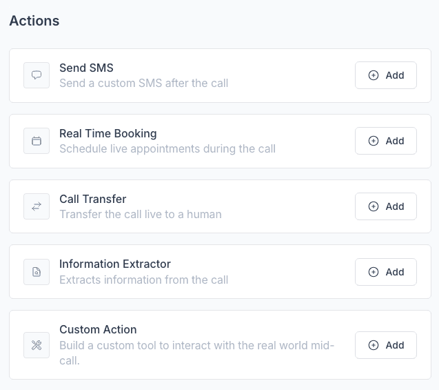 Setting up assistant actions in Synthflow AI