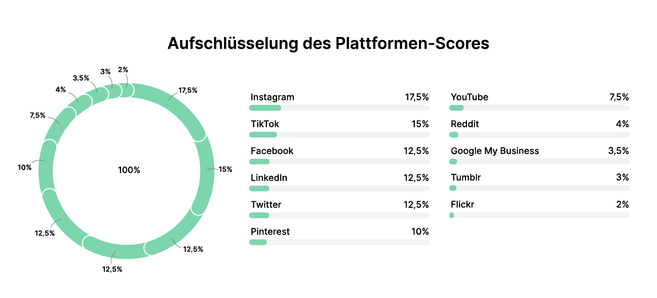 Social Media Management Aufschlüsselung des Plattformen-Scores