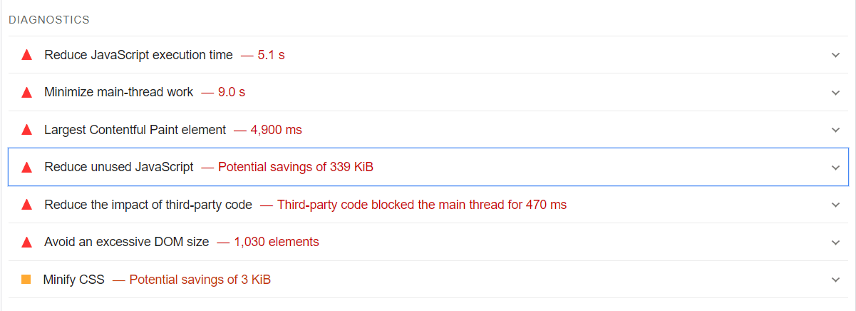 Unused CSS Javascript Report from Google Page Speed Insights