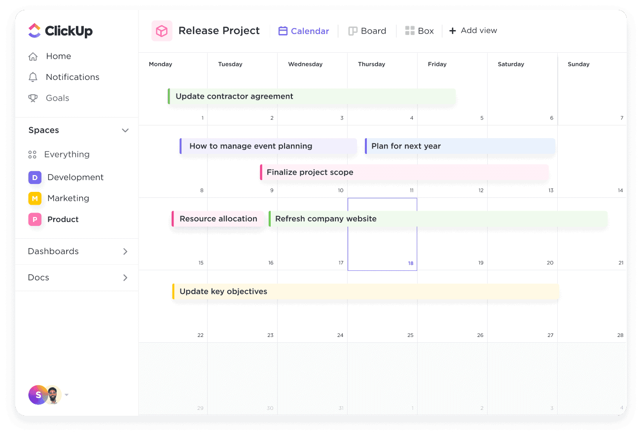 Calendar View Clickup