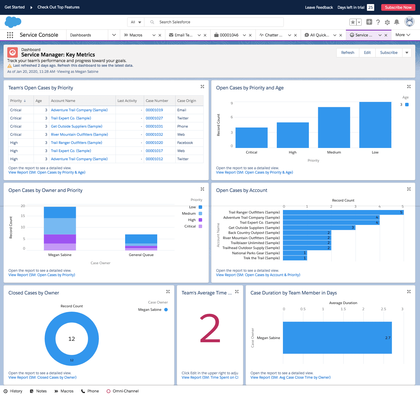 Customer service dashboard Salesforce