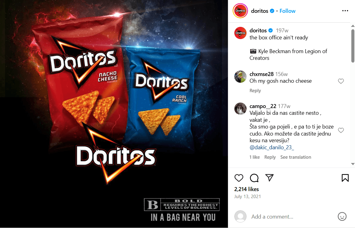 UGC meme on Doritos Instagram page