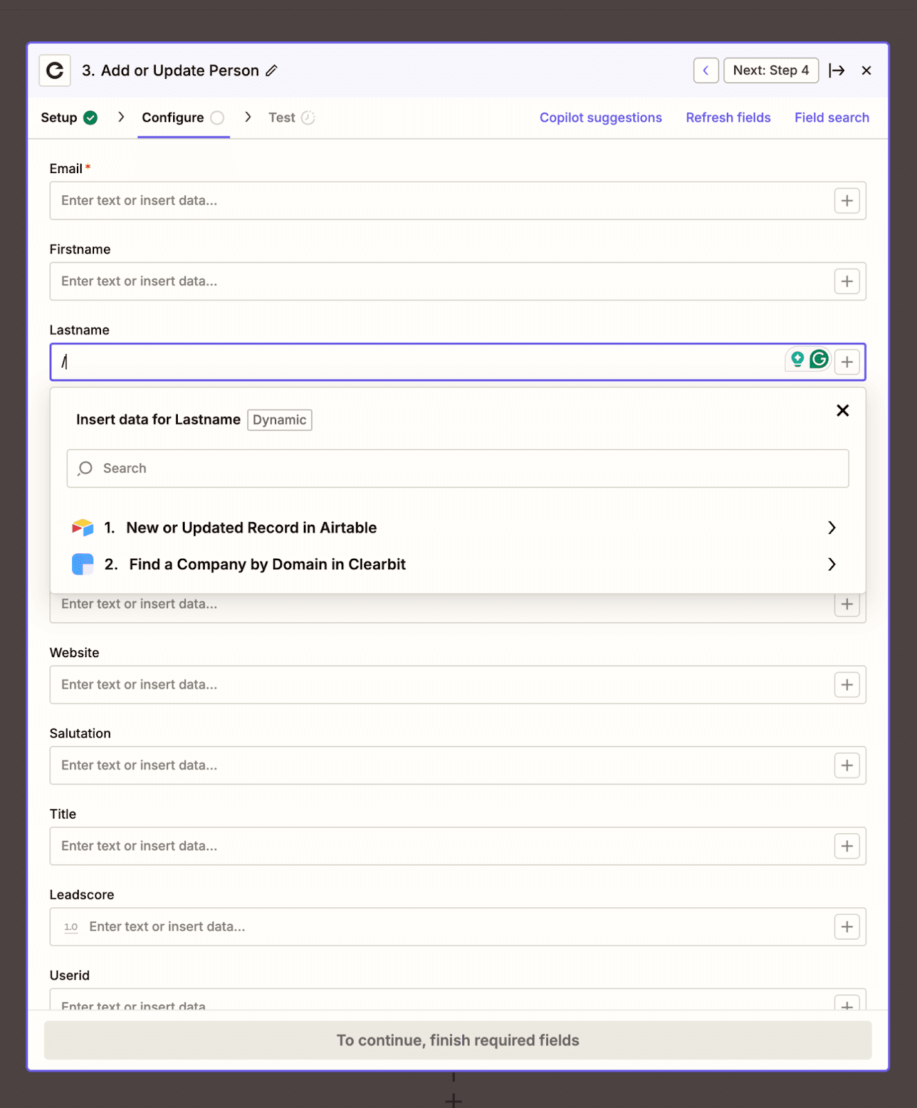 Field Mapping UI Zapier