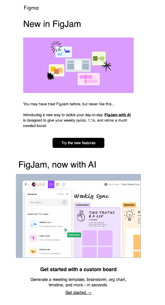 Figma Jam newsletter, an example of a product/company update newsletter