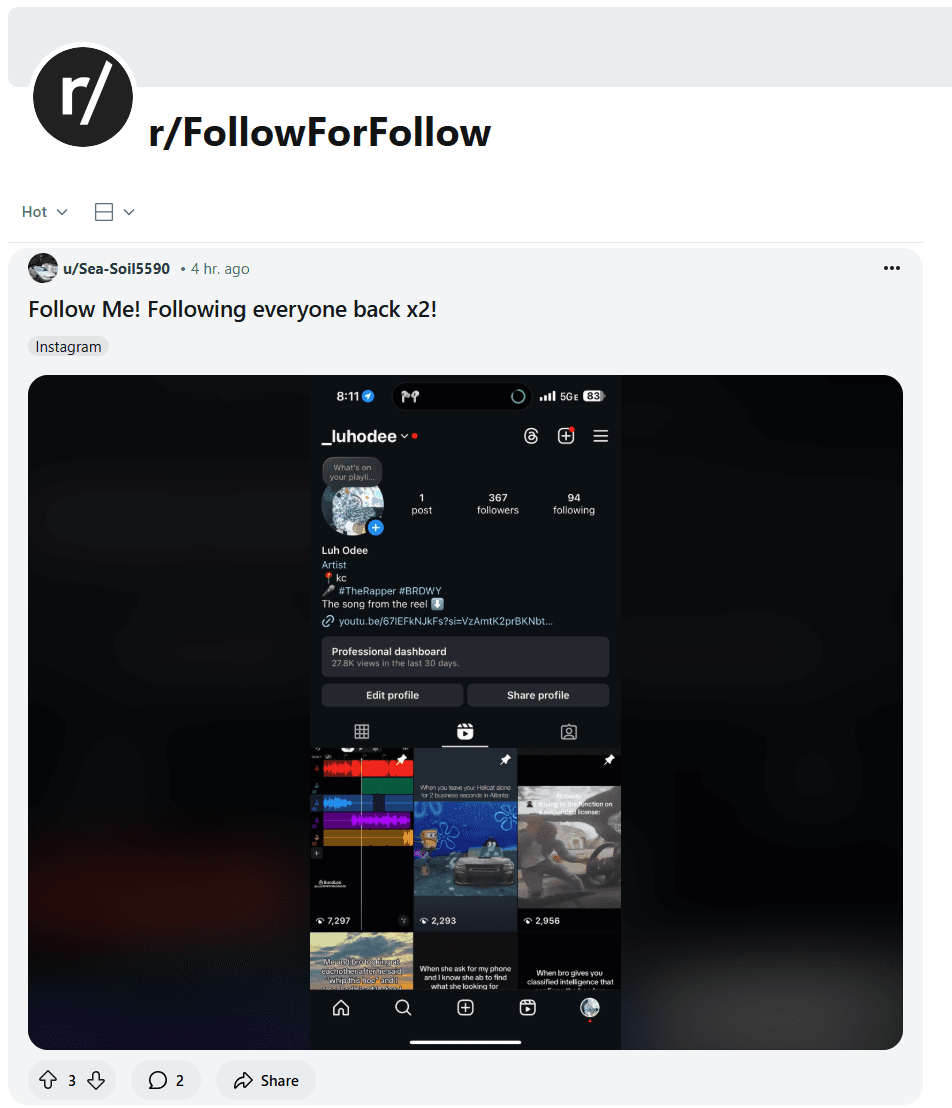 Follow For Follow on Reddit