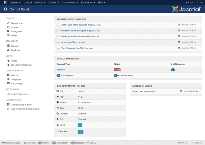 Joomla Control Panel