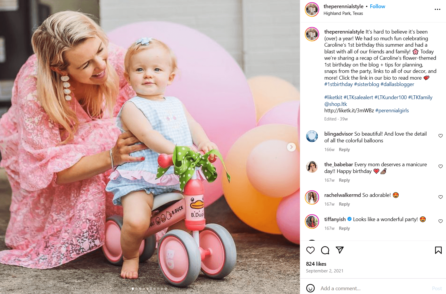 Perennial Style Family Instagram Post highlights a child's birthday celebration