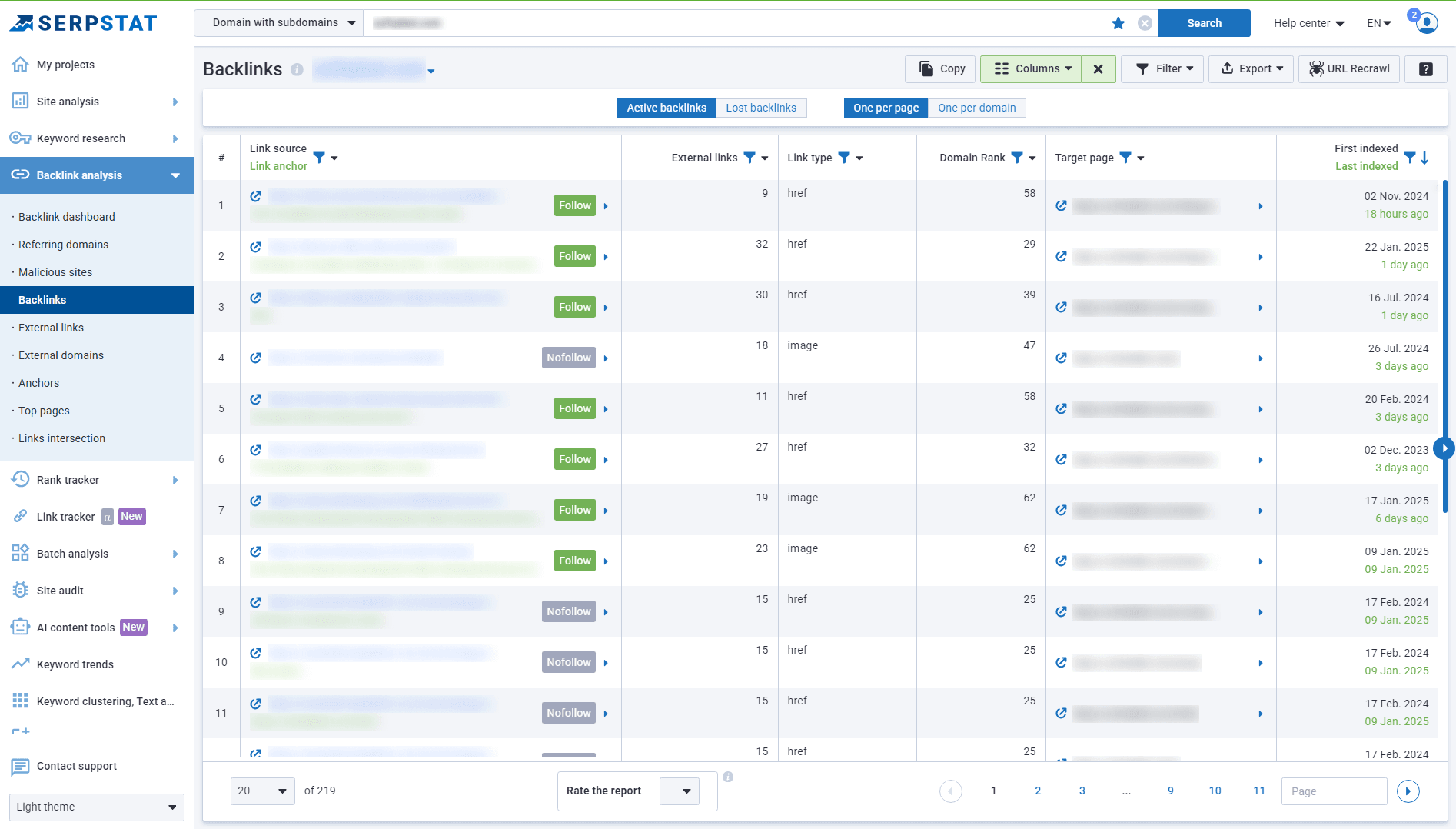 Serpstat Backlinks Report Screenshot