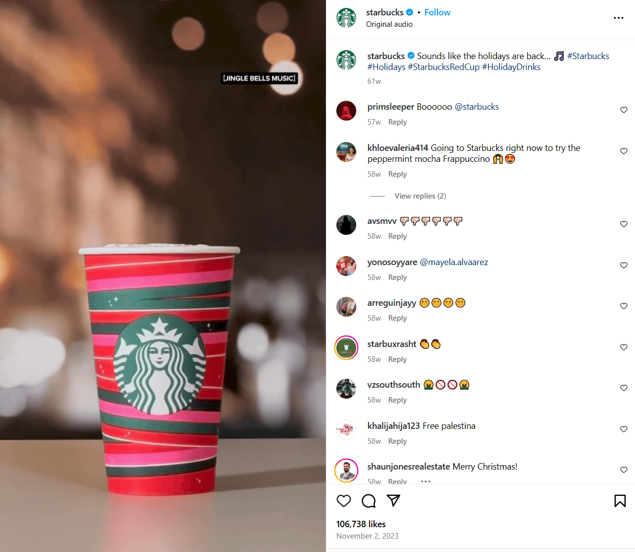 Instagram post of of Starbucks red holiday cup