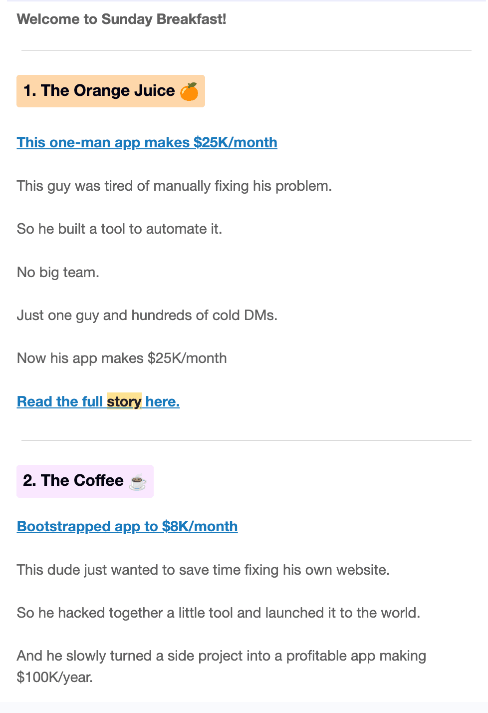 StarterStory Sunda Breakfast Curated Newsletter