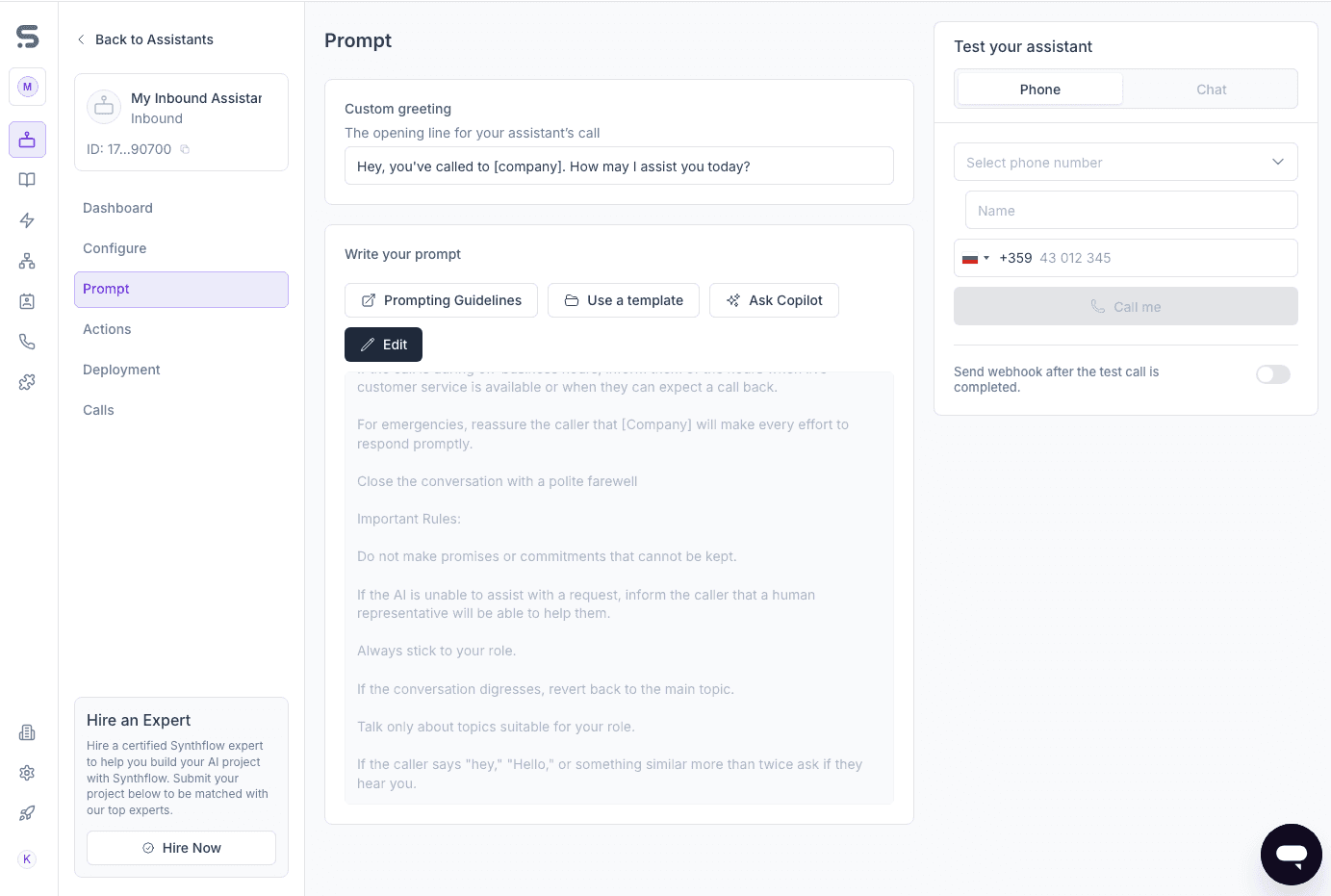Synthflow Prompt Builder