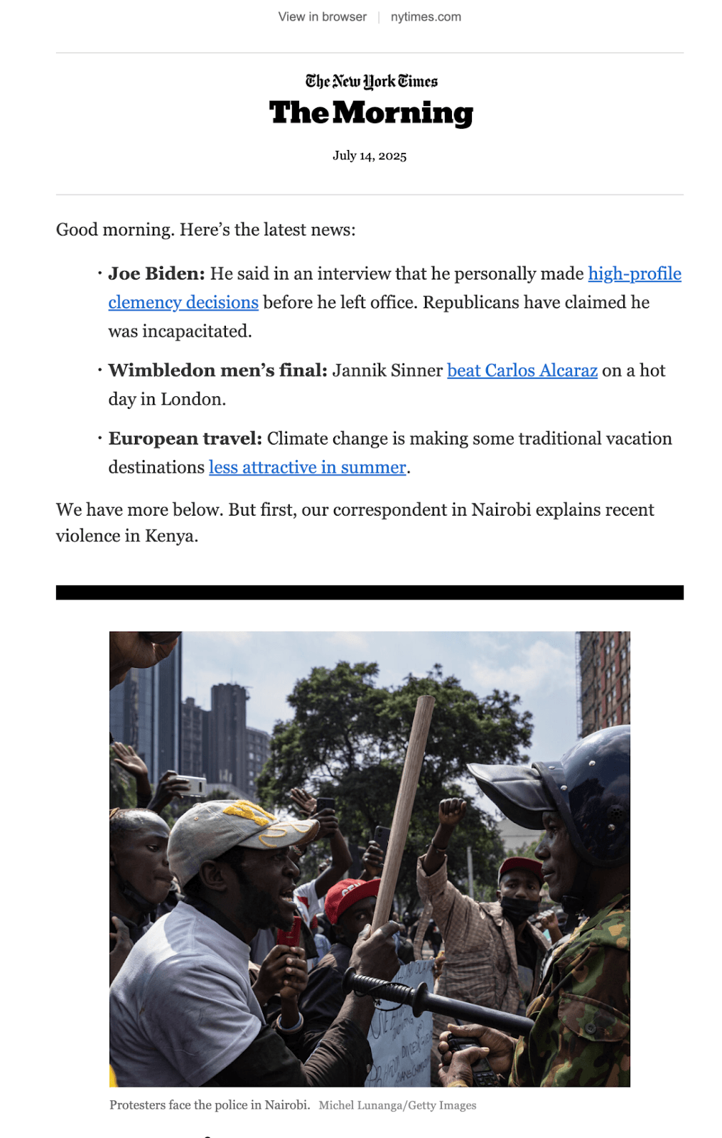 New York Times The Morning newsletter, an example of a daily analysis-style newsletter