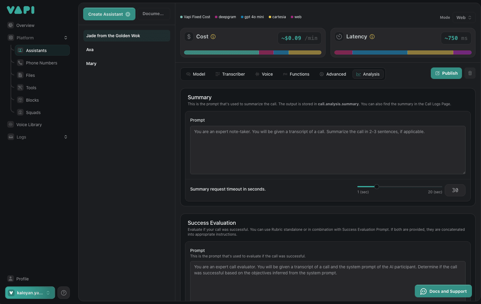 Vapi AI call analysis configuration allows you to set up a prompt for the AI to evaluate the client's behavior during the call